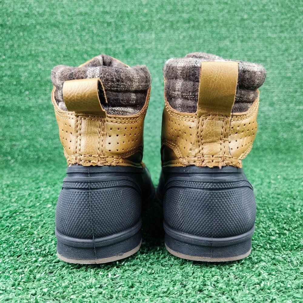 Magellan Duck Boots Boys 12D Tan Black Plaid Collar Lace Up Winter Rain Boots